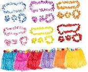 MAGICLULU Hula Skirt Set 6 Pieces Grass Skirt Hawaiian Party Dress up Props for Family Friends and Classmates