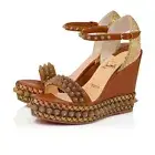 Christian Louboutin Cordorella 110 Brown Gold Stud Platform Wedge Sandal Heel 36