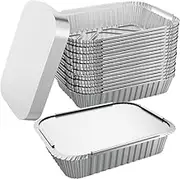 52 Pcs Foil Trays with Lid Non-Stick Aluminium Foil Pan Rectangle Disposable Foil Liners Food Containers Boxes Food Storage Tray Heat Resistant Foil Trays Pans for Air Fryers Oven 650ML