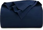Utopia Bedding 100% Cotton Blanket (King Size - 90x108 Inches) 350GSM Lightweight Thermal Blanket, Soft Breathable Blanket for All Seasons (Navy)