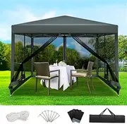Instahut 3x3 Marquee Grey Gazebo, Pop Up Camping Tent Folding Gazebos Garden Outdoor Wedding Party Canopy Patio Carport, Water Resistant and UV Carry Bag Mesh Panels