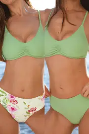Cupshe Green Crossback Bikini Top & Reversible Floral Bottoms Set - Grass,M / M