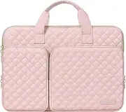 MOSISO 360 Protective Laptop Sleeve Compatible with MacBook Air 13 inch M3 M2 M1 2024-2018/Pro 13 M2 M1 2024-2016,Surface Pro 8/7/6/X/5/4/3, Square Quilted Bag with 2 Pockets&Handle&Belt, Chalk Pink