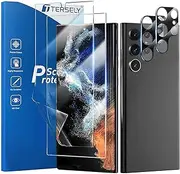 T Tersely [2+2 Pack] Screen Protector for Samsung Galaxy S22 Ultra, Support Fingerprint, Full Cover, Easy Install, 2 Pack HYDROGEL Aqua Screen Protector and 2 Pack Tempered Glass Camera Lens Protector