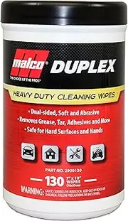 Malco Duplex Heavy Duty Cleaning Wipes for Home and Auto - Dual Sided Textured, Wet Wipes/Removes Grease, Tar, Paint, Oil, Dirt/No Residue/Safe for Hands/Made in USA (130 Wipes)