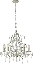 Lexi Lighting Stella Chandelier 5 Lights, Artificial Glass Crystal Drops Design, 150cm Hanging Cord, Vintage Ivory Iron Pendant Ceiling Light for Hotel, Living Room, Staircase, Foyer
