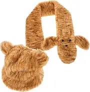 [Ipetboom] Cute Cat Ears Plush Winter Hat and Scarf for Women Fuzzy Tiger Bucket Hat with Bear Ears Warm and Comfortable Beanie for Cold Weather for Stylish Cosplay