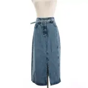 3.1 Phillip Lim NWT Denim A-Line Belted Midi Skirt Size 8 in Blue Cotton