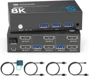 8K HDMI KVM Switch 2 Monitors 2 Computers, 8K@60Hz Dual KVM Switch for 2 Computr