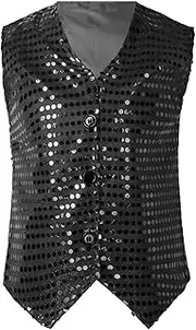 [TiaoBug] Kids Girls Sparkle Sequin Sleeveless Waistcoat Hip Hop Jazz Dance Fancy Party Costume Vest Tops