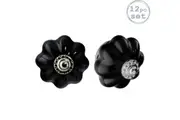 Nicola Spring 12pc Vintage Flower Ceramic Drawer Knobs Set - Interior Furniture Cupboard Door Handle - 4.5cm - Black
