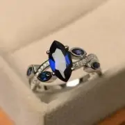 Marquise Cut 3CT Real Blue Sapphire Leaf Style Jewelry Ring 14K White Gold Over