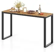 Costway Outdoor Rectangle Console Table, Patio Side Table with Long-Lasting WPC Top and Sturdy Metal Frame for Balcony, Garden, Porch and Yard, Brown and Black