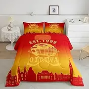 jejeloiu Ice Hockey Comforter Set for Kids Boys Girls Full Size Ottawa Bedding Set Ultra Soft Hockey Fan Duvet Quilt Helmet Red Yellow Gradient Quilt Set Room Decor Sports Lovers Comforter