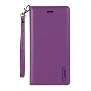 For Apple iPhone 13 Pro Hanman Leather Wallet Case Flip Card Holder Slots Magnetic Shockproof Cover (Purple)
