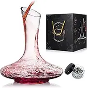 BOPOREA Wine Decanter,Red Wine Carafe,Wine Aerator,100% Hand Blown Lead-free Crystal Glass with Cleaning Beads,Wine Decanters and Carafes,Wine Gift with Luxury Packaging,Wine Accessories (1200ML)