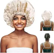 TRENDYSUPPLY Shower Cap, Extra Large Satin Adjustable & Reusable for Dreadlocks, Jumbo Waterproof Bath Cap for Women, Girls, Braids, Long Hair (Gold)