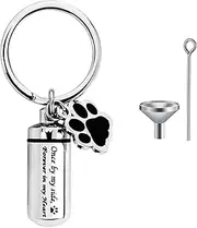 Stainless Steel Dog Paw Cremation Urn Keyring - Small Memorial Ashes Keepsake Keychain - Pet Charms Locket Pendant Cremation Jewellery