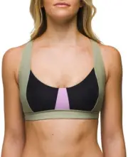 Prana Womens Tulum Top Black Color Block Swimsuit Medium With Pink & Olive Strap