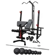 Impact Fitness Squat Rack / FID Bench Press + 115kg Standard Barbell + Dumbbell Weight Set
