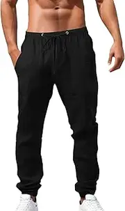 Cotton Linen Pants for Men Elastic Waist Summer Beach Yoga Pants 2025 Casual Lightweight Jogger Pants with Pockets