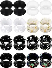 [Ovxznts] 8 Pairs Soft Silicone Ear Gauges Flexible Ear Skin Tunnels Plugs Stretchers Expander Gauges Hollow Double Flared Flesh Ear Piercing Jewelry for Women Men 6G-20mm