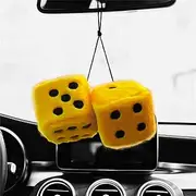 Moioee Pair of Retro Square, 3 inch Fuzzy Plush Dice with Dots, Car Mirror Hanging Decoration, Auto Rearview Mirror Ornament, Couple Pendant Charms, Home Decorative Car Interior Accessories (Yellow)