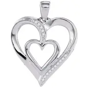 14k White Gold Round Diamond Double Nested Heart Pendant 1/20 Cttw