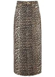 Ganni Leopard-print Stretch-denim Maxi Skirt - 44 (UK16 / XL) 44 (UK16 / XL)