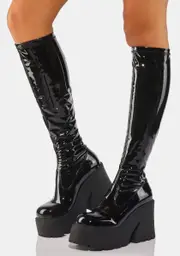 [Windsor Smith] Fuse Black Patent Stretch Knee High Boots