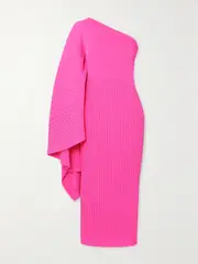 [Solace London] Solace London - Lenna One-sleeve Draped Plissé-chiffon Midi Dress - Pink - UK 16 UK 16 Pink