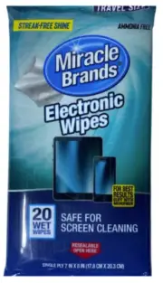 Miracle Brands Electronic Wipes 20 Wet Wipes Travel Size Safe for Screens