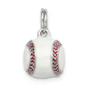 Sterling Silver Rhodium-Plated 3D Enamel Baseball Charm