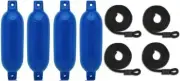 4 Boat Fender 6.5" x 23" Vinyl Ribbed Bumper Dock Shield Protection Blue + LINE