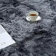 Area Rugs Soft Fluffy Shaggy Rugs Living Room Grey Large Modern Plush Rug High Pile Non-Slip Bedroom Carpet Floor Mat Nursery Bedside Rug (Black Grey, 60 x 160 cm)