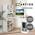 120cm length Computer Desk Desk and shelving combination 5-tier shelving White
