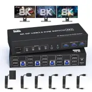 8K@60Hz DisplayPort KVM Switch 3 Monitors 4 Computers 4K@144Hz, DP 1.4 KVM Sw...