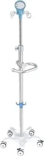 Medical Portable IV Pole w/Wheels & 4 Hook Rolling Infusion Stand w/Handrail & Steel Base Adjustable Height IV Drip Bottle Stand for Hospital