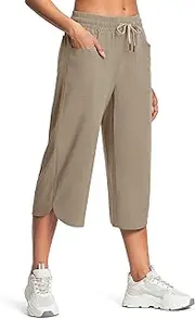 [ISEEGZ] Women's Capri Pants Wide Leg Plus Size Lightweight Quick Dry Casual Summer Pants Sweatpants Hiking Walking