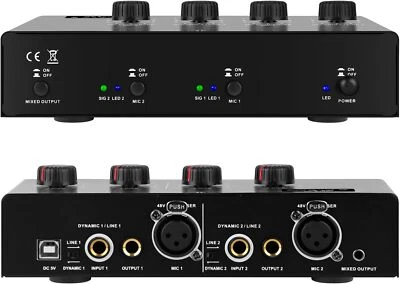 Microphone Preamp Mic Booster 4 Input Max 25db DI Box with 48V Phantom Power for