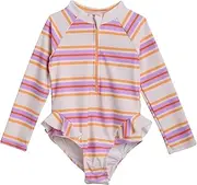 [Jessica Simpson] Baby Girls' Bathing Suit - UPF 50+ Quick Dry Long Sleeve Quarter Zip One Piece Rashguard (12M-4T)