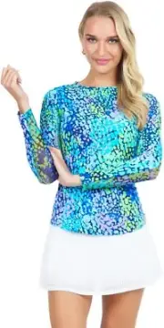 IBKUL Camille Crew Neck Top Navy Multi Long Sleeve Size XL Golf Shirt Womens NEW