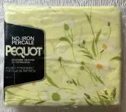 VTG 70s No Iton Percale Pequot Double Fitted Sheet Floral Cotton 54x76in NOS
