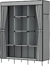 Artiss Wardrobe, 124 x 42 x 173cm Portable Closet Clothes Storage Organiser Cabinet Clothing Shelf Organization Large Clothe Shelves Bedroom Furniture, DIY Cover Fabric 4 Hanging Racks Grey