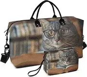 [YXYZRMY] Travel Duffel Bag Cat Glasses Book Gym Bag Sports Tote Bag with Multiple Interior Pockets Shoulder Weekender Bag for Women Men with Toiletry Bag 20.5”x 7.9”x 13.8, Multi-Colored, one size