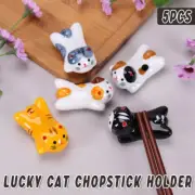 5PCS Cute Kitten Ceramic Chopstick Holder Set Cat Chopsticks Rack Pen Rest Craft