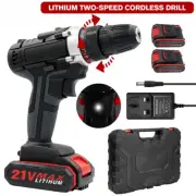 21V Cordless Drill + 2 Battery Heavy Duty Impact Driver Kit Brushless Hammer Set