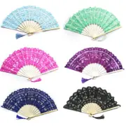 1PC Bamboo Lace Hand Held Fan Hollow Flower Pattern Folding Fans Festival Decor