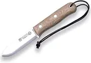 Survival Knife Joker Trampero S CM124-P, Beige micarta Handle, 10 cm Blade of SANDVIK 14C28N Steel, with Leather Sheath and Fire Starter, Tool for Fishing, Hiking, Camping and Hiking