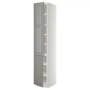 METOD high cabinet with shelves/2 doors, white/Bodbyn grey, 40x60x220 cm
